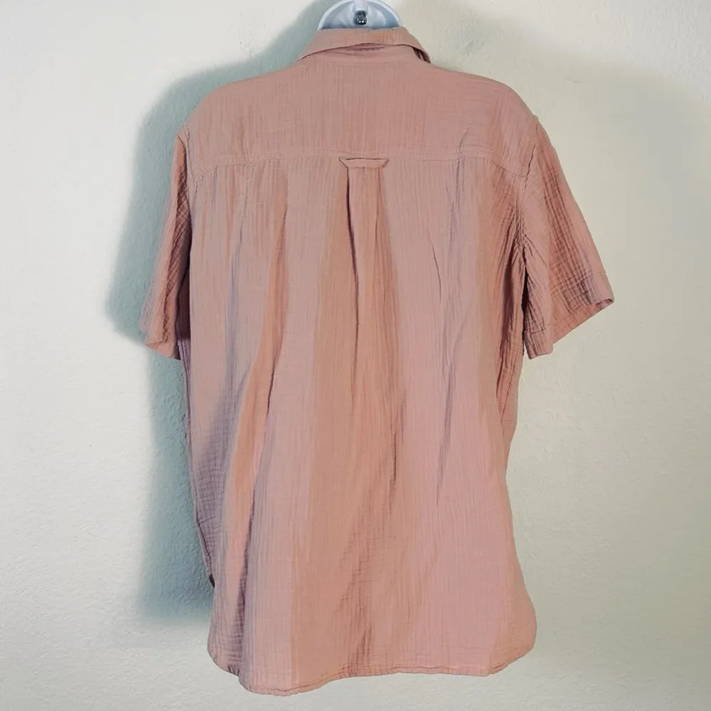 Madewell Double Gauze Cotton Short Sleeve Button Down Shirt Pink Small Oversized - Image 6