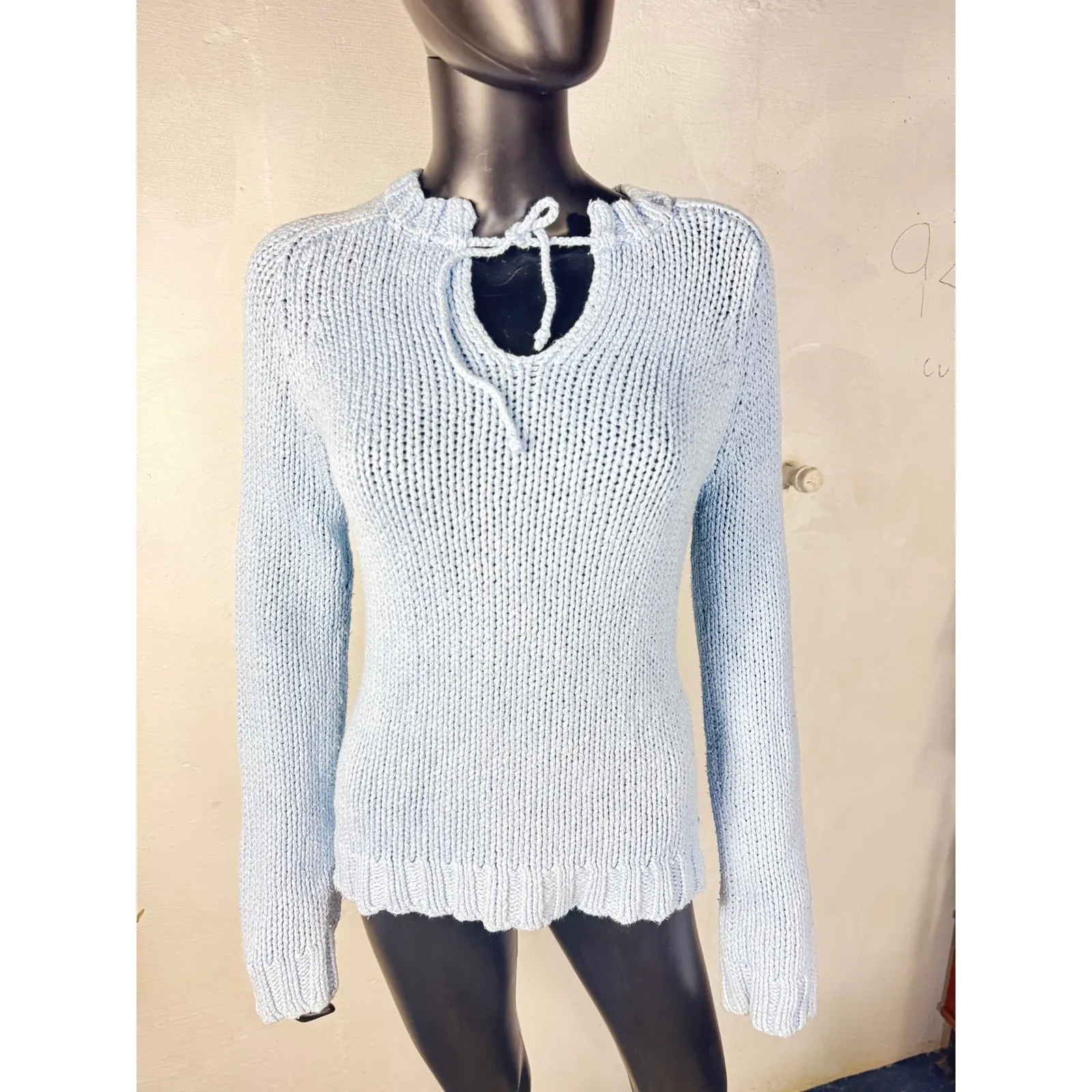 American‎ Eagle Outfitters Blue Knit Sweater Top with Tie Detail M cotton - Image 2