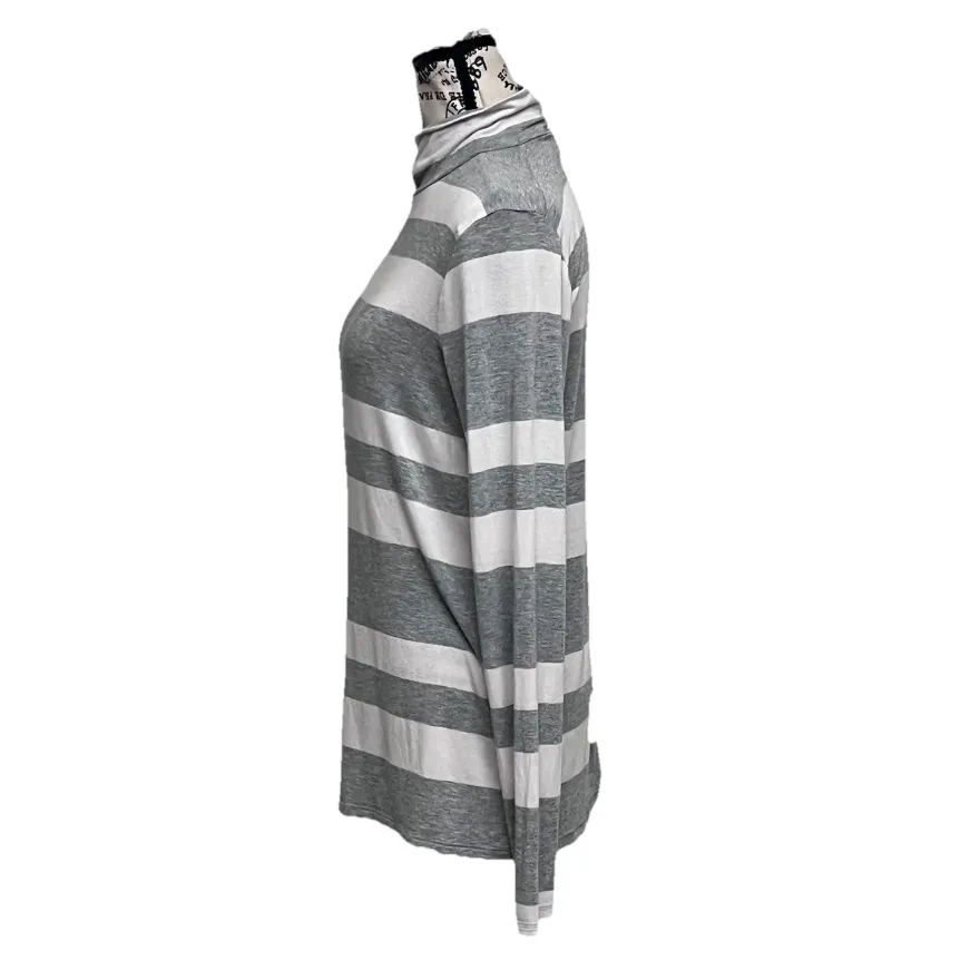 Banana Republic Striped Turtleneck Tunic Top Women’s M Gray White Long Sleeve - Image 4