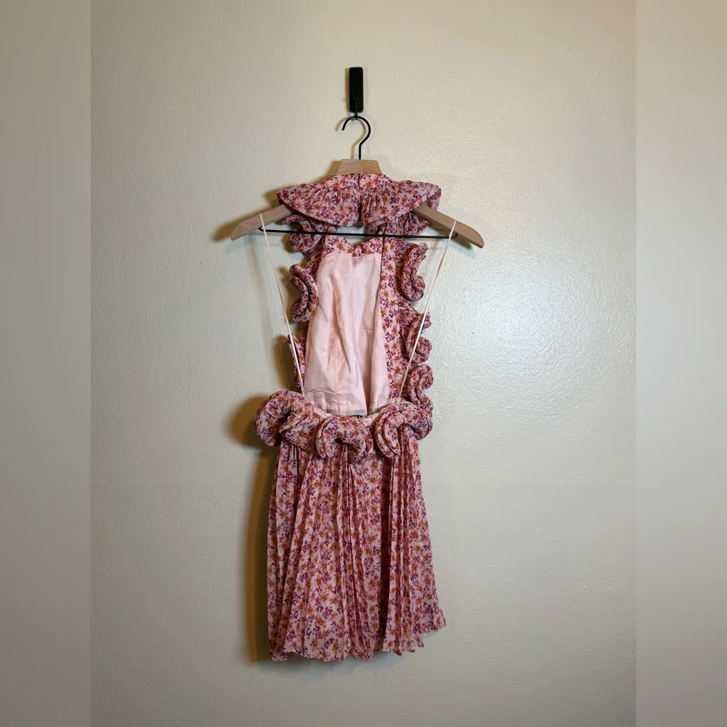 Amur Mimi Halter Ruffle‎ Pleated Mini Dress Pink Size 2 - Image 6