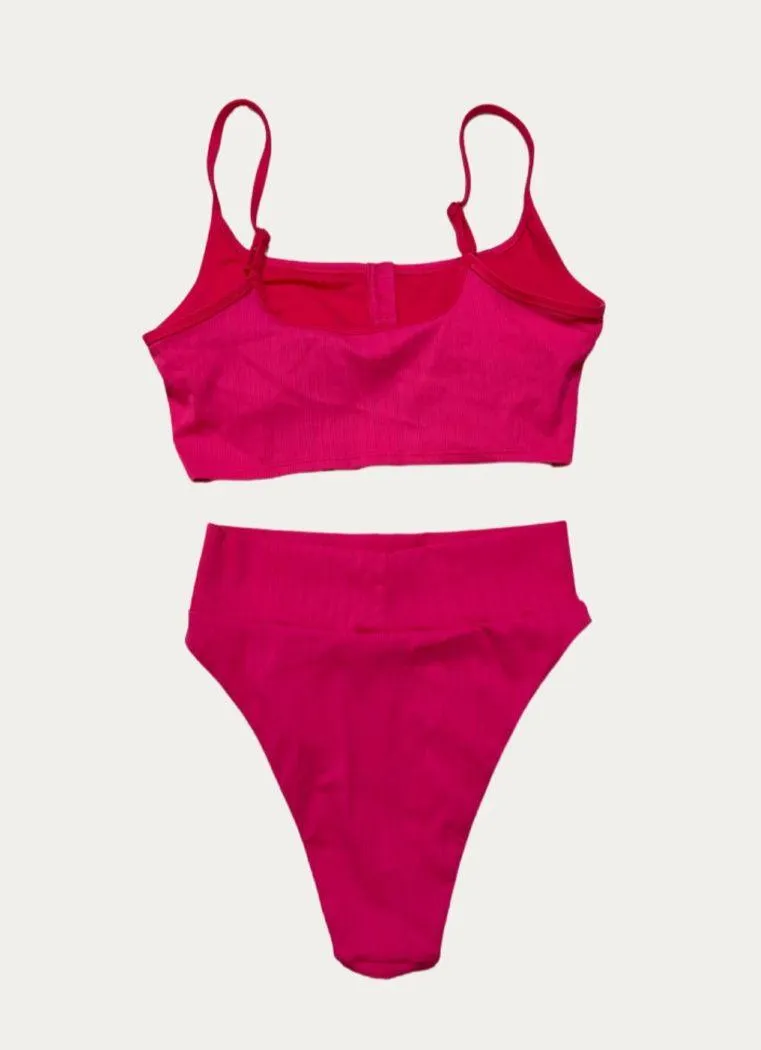 Aerie Striped Ribbed Scoop Bikini Top and High Cut Cheeky Bottoms Set - Image 2
