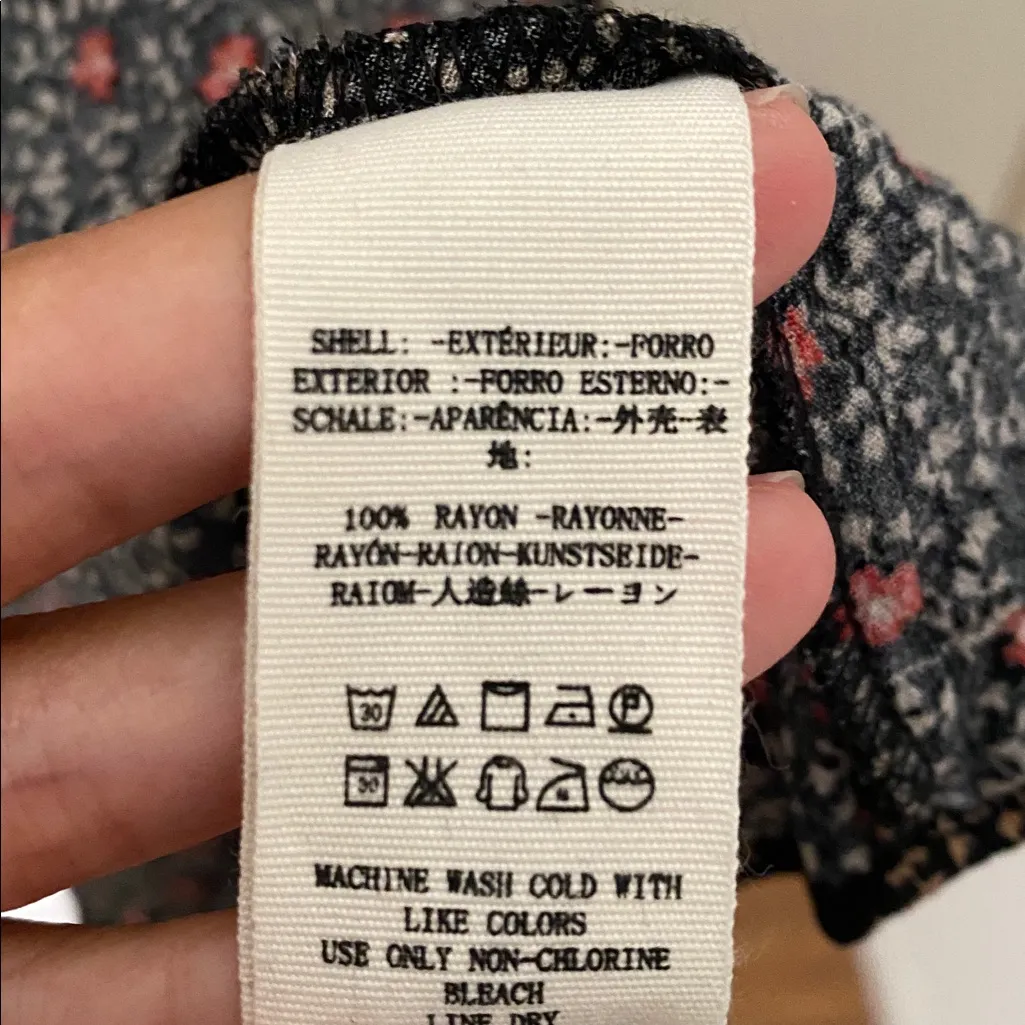 Free People Floral V Neck Mini Dress Cap Sleeves Adjustable Tie at Waist - Image 4