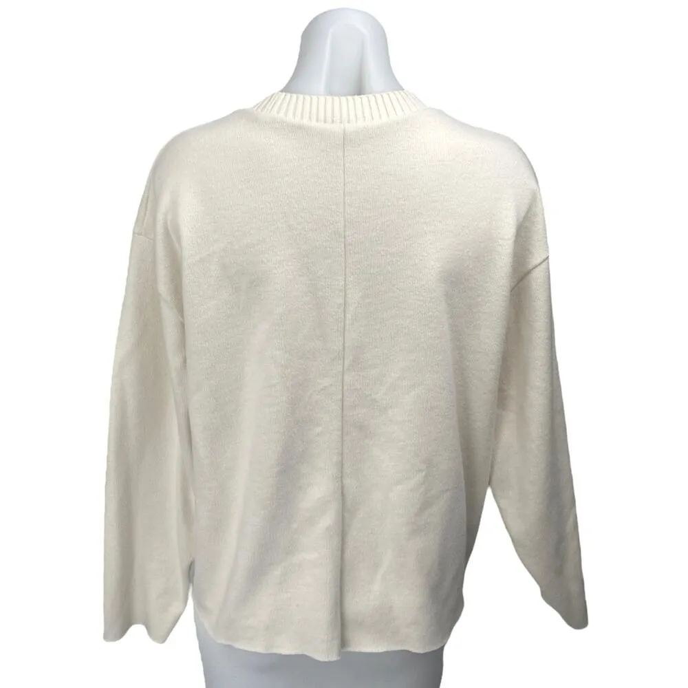 Zara Women's Cream White Knit Long Sleeve Crew Neck Sweatshirt Sweater Top Sz L - Image 2