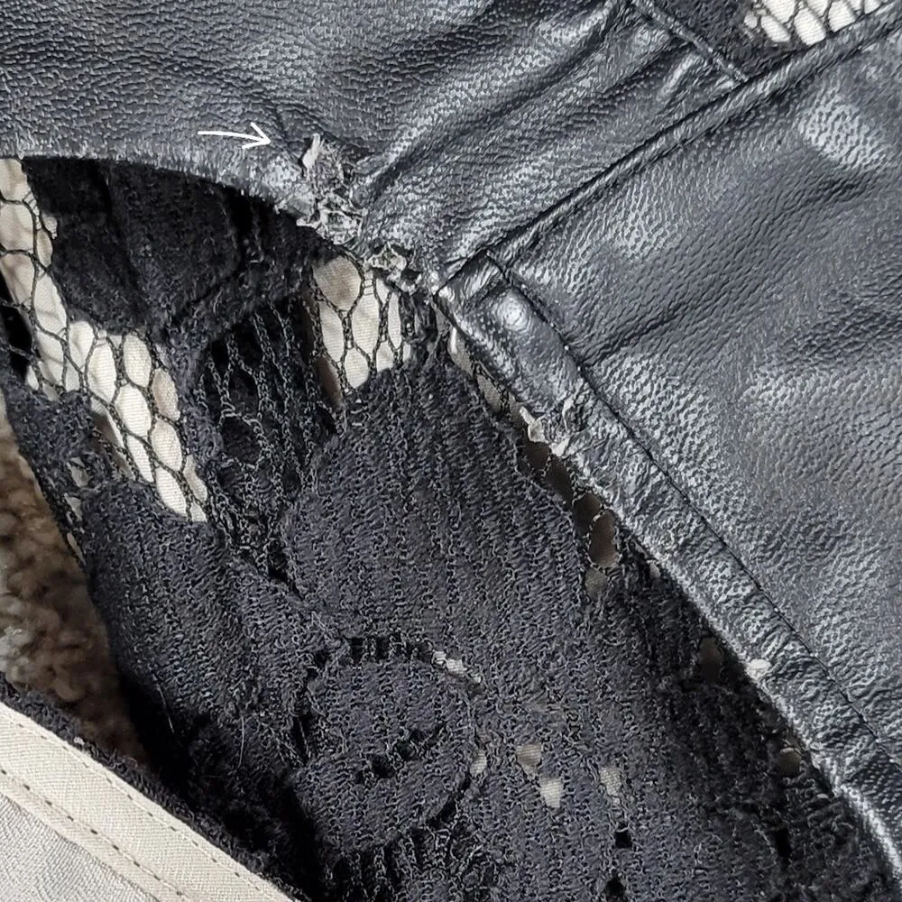 DKNY Jeans Lace Dress Womens 4 Black Faux Leather Trim Cotton Blend Sleeveless - Image 16