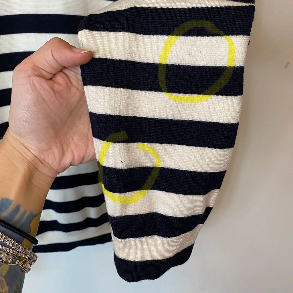 AKRIS Punto Striped Collared Button Down Wool Cardigan Knit Blazer Cream/Black 8 - Image 12