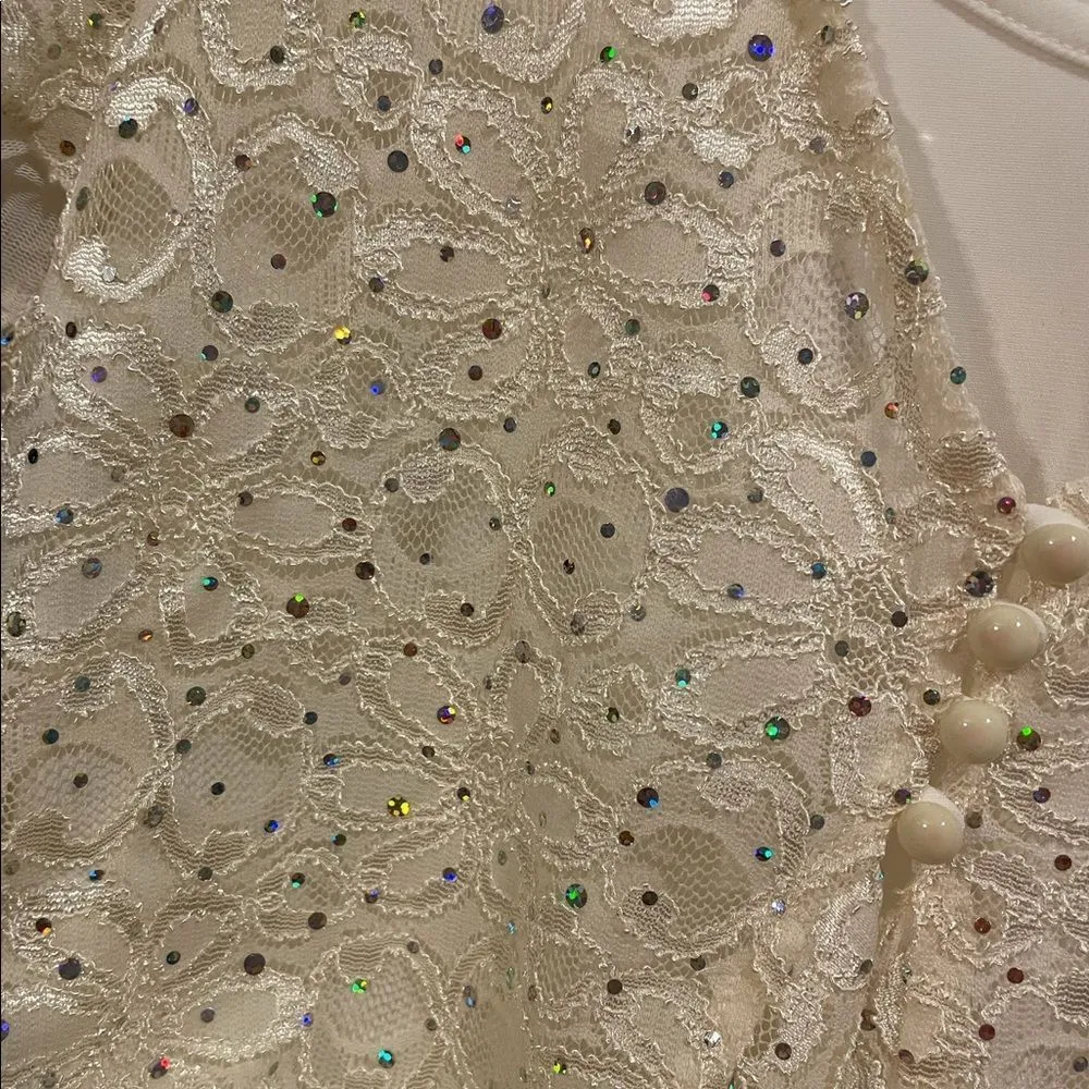 New Directions Ivory Floral Lace Flat Multicolor Sequin Whimsygoth Ruffle Blouse Size undefined - Image 3