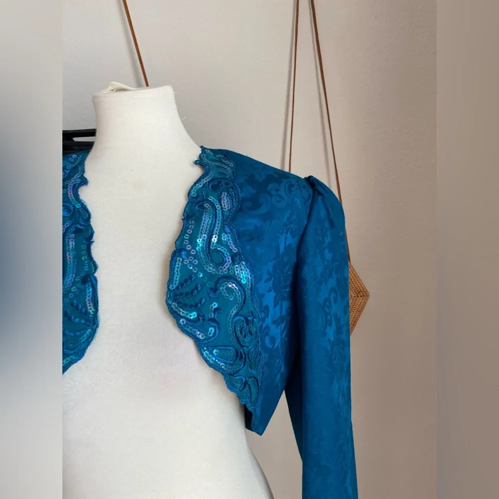 Scott McClintock Teal Sequin Crop Jacket, Size 8 Blue - Image 2