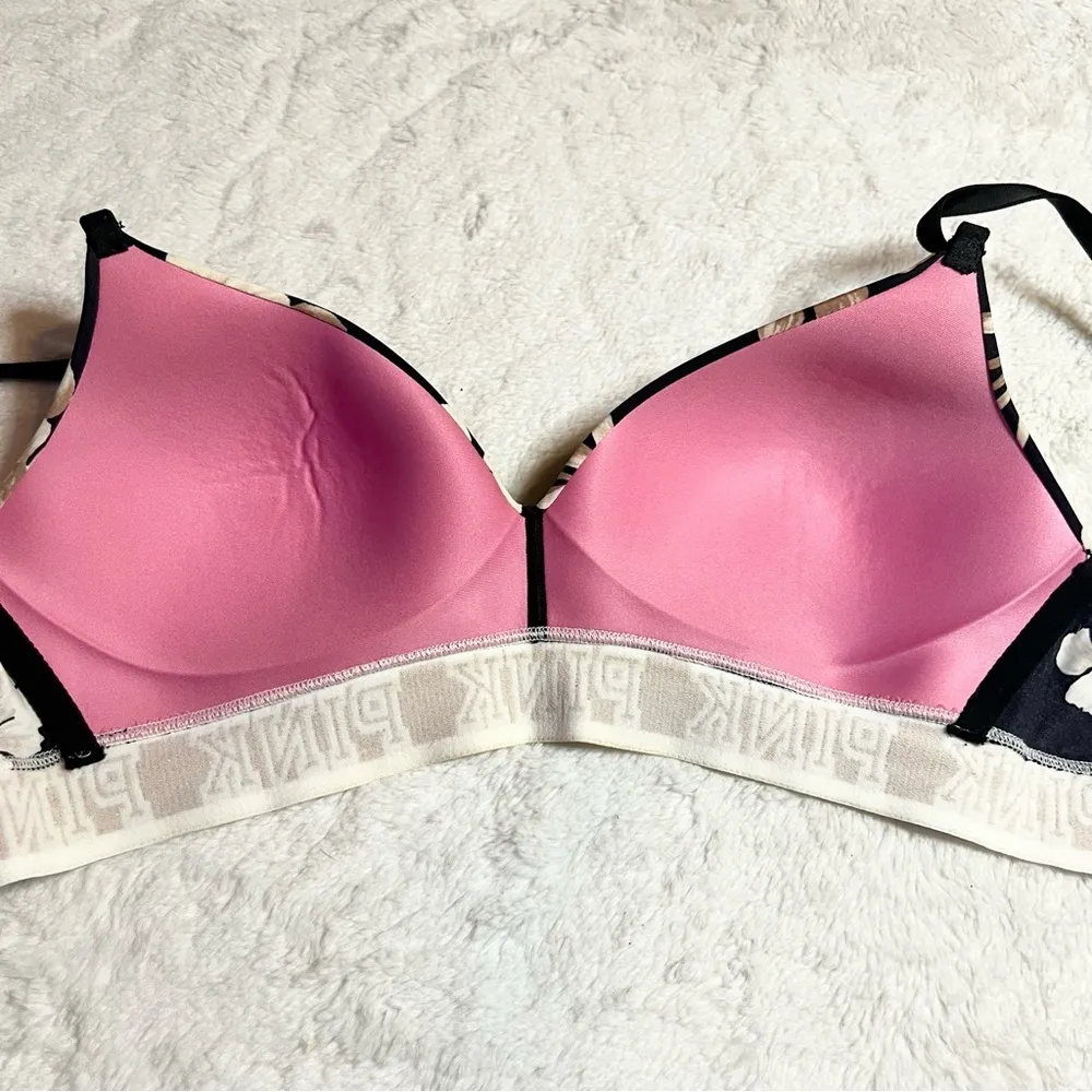 VS PINK Black Floral Wear Everywhere Wireless Lightly Lined Bra Size 34C - Image 7