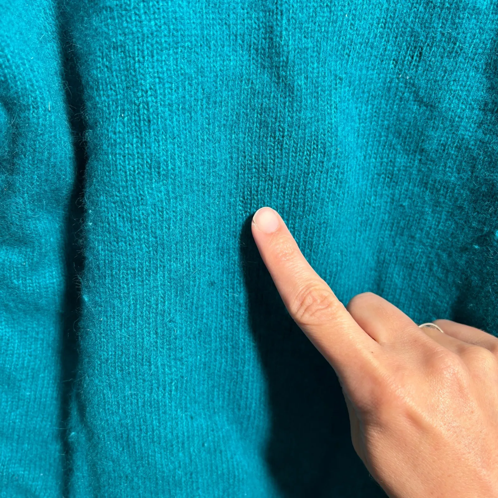 VTG Lambswool‎ Angora Blend Sweater Cable Knit Teal Blue Collared Womens M P SEE - Image 6