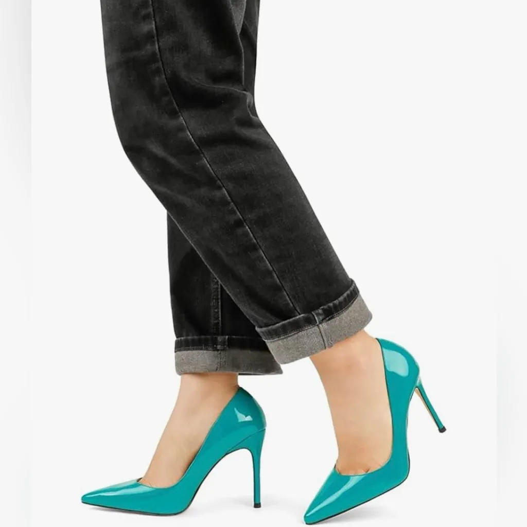 NEW Teal 4” Pointy Toe Wedding Dress Shoes Slip on Stiletto Pumps 9.5 Blue - Image 6