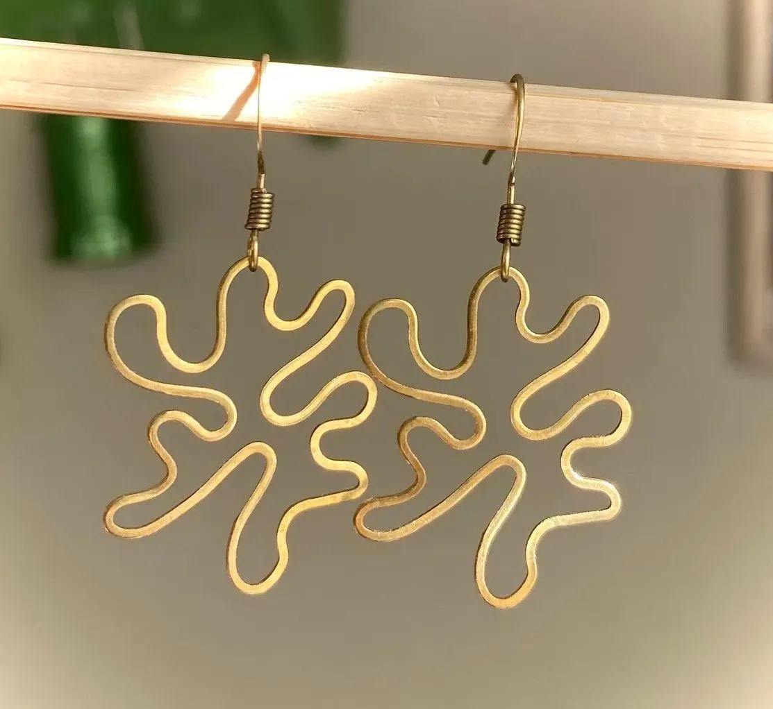 unique retro vintage hippie fairy boho funky style irregular shaped brass earrings☀️ - Image 2