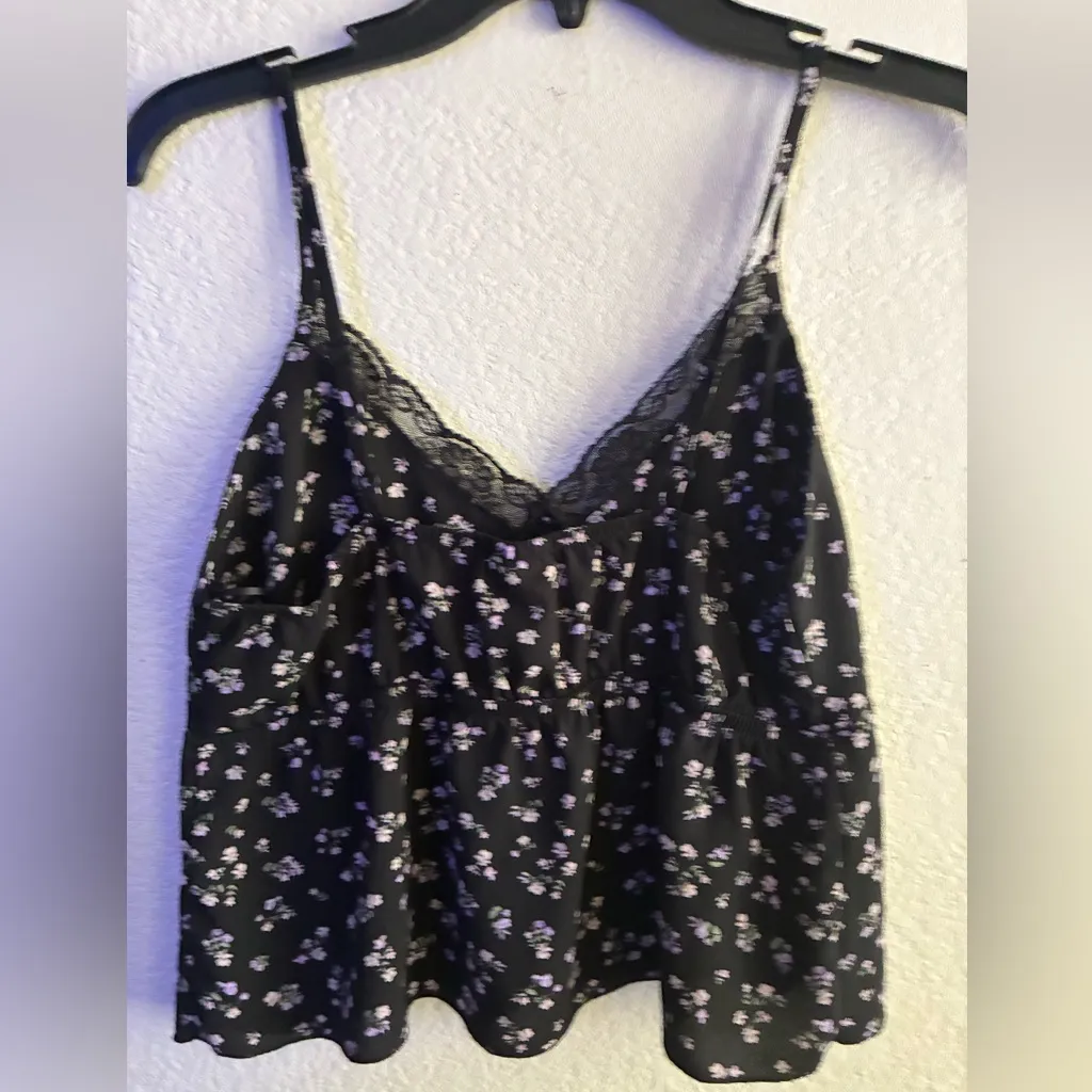 Self 💚E Ditsy Floral Black Lace Trim Cami Top M Size M - Image 3