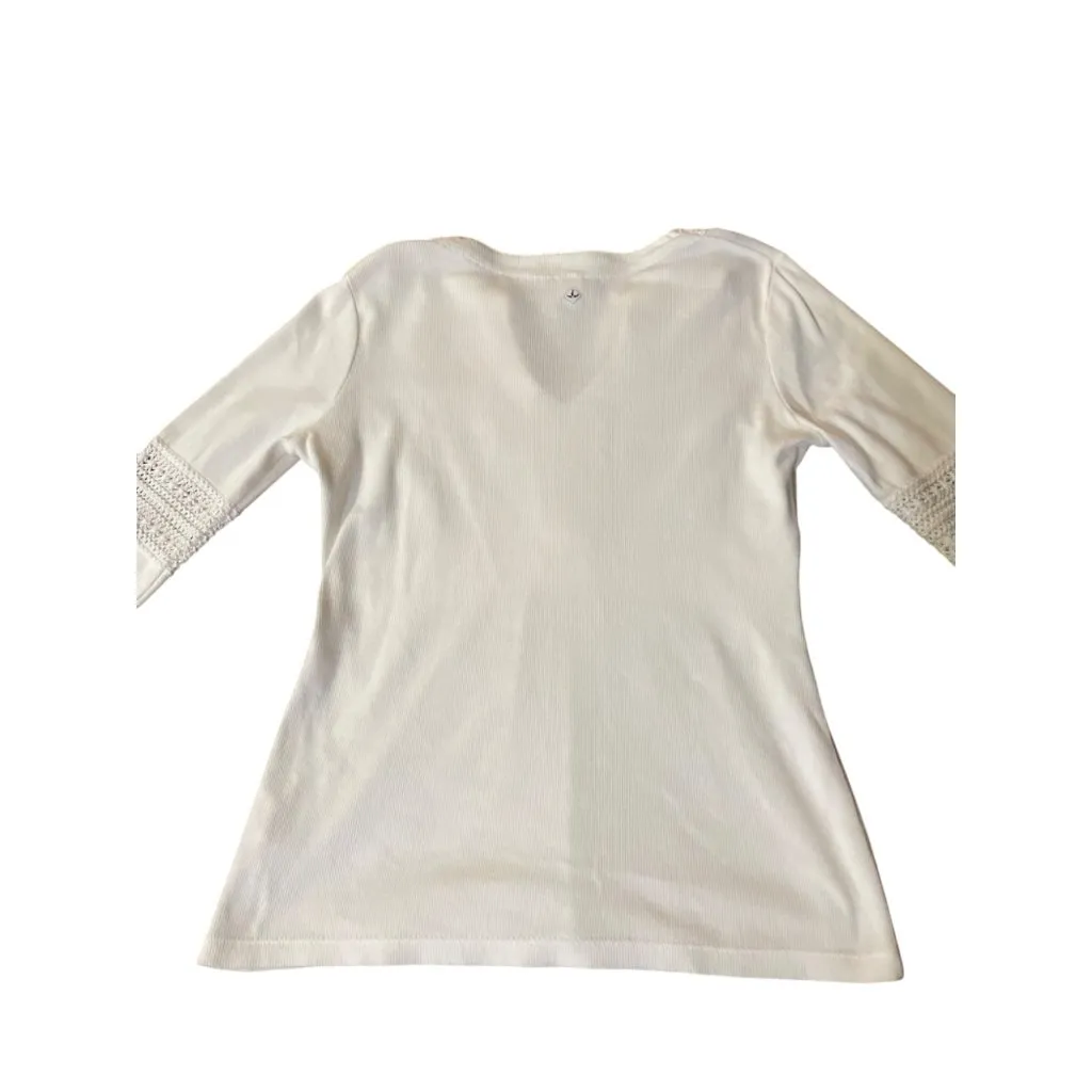 Vintage Prana Cream Blouse Womens Medium Used Organic Cotton Crochet Top - Image 15