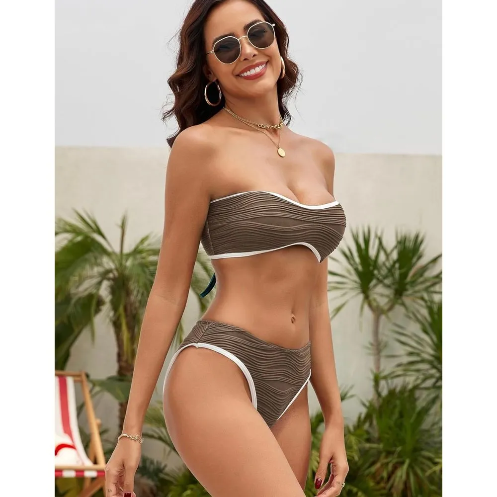 ZAFUL Women's Strapless Bikini Set Textured Color‎ Bandeau Bikini size L 
A-407 - Image 2