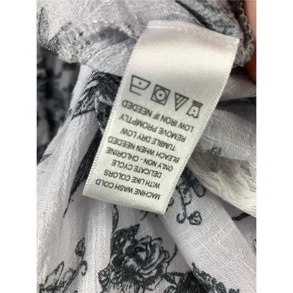 Counterparts Women's Floral Print Tie Front Peasant Blouse White Black Medium - Image 8