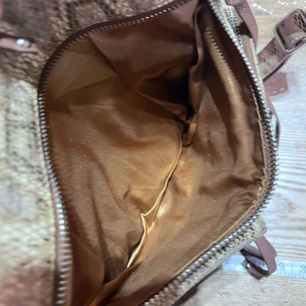 Chez Women's Fine Leather Snakeskin Embossed Crossbody Bag Brown Beige One Size‎ - Image 10
