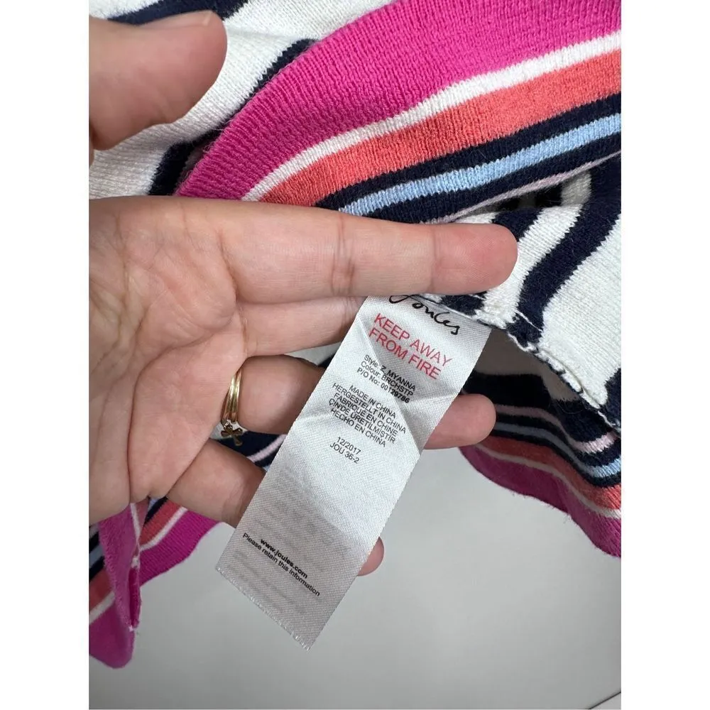 JOULES Sweater Bircham Stripe Myanna Tie Sleeve Wool Blend Size 8 KnitWear Blue - Image 8