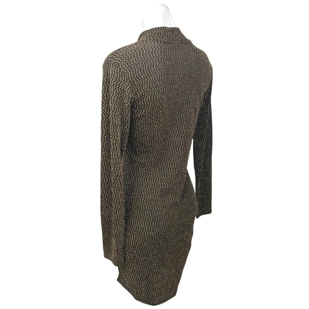 Boohoo Black Gold Metallic Knit Mock Neck Long Sleeve Bodycon Sweater Dress 10 - Image 3