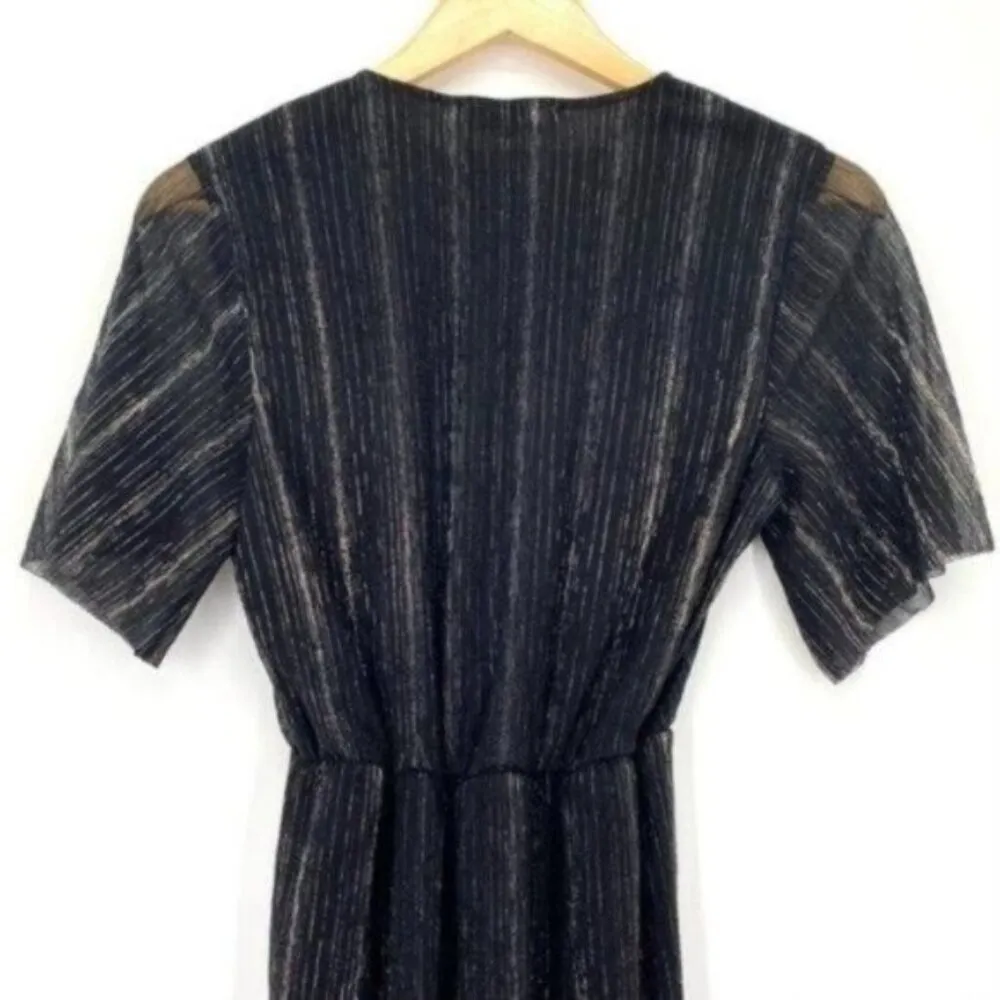 All in Favor Dolman Plisse Black And Metallic Midi Dress - Image 10