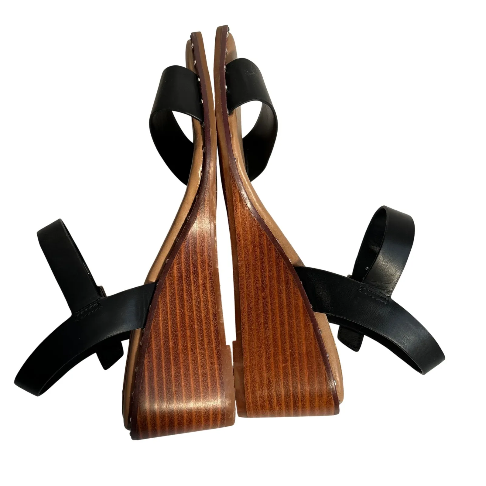 Steve Madden Ares Black Leather Studded Ankle Strap Wedge Sandals Women Size 7 - Image 5