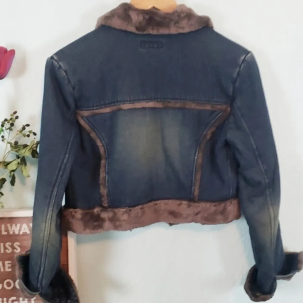 Late 90's Bebe denim jacket brown faux fur trim,rare!” - Image 5