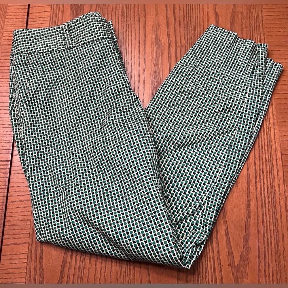 Banana Republic Green & Black Dot Stretch Cotton Straight-Fit Ankle Pants Sz 00P - Image 6