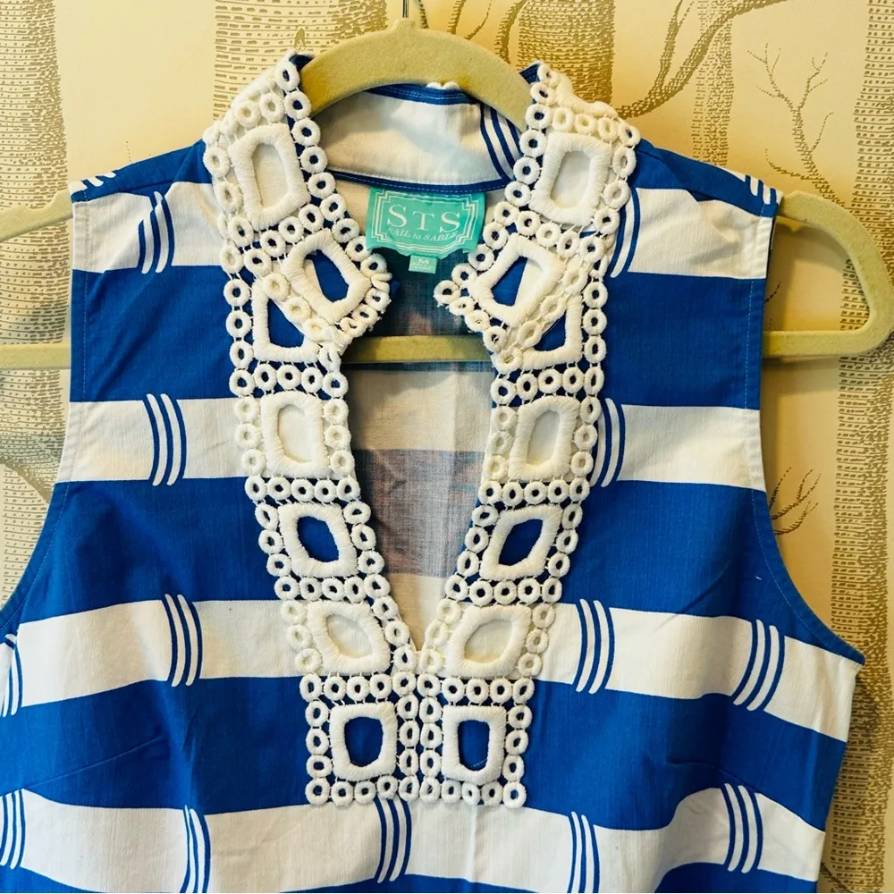Sail to Sable Blue and White Tunic Dress- Size Medium - Image 2