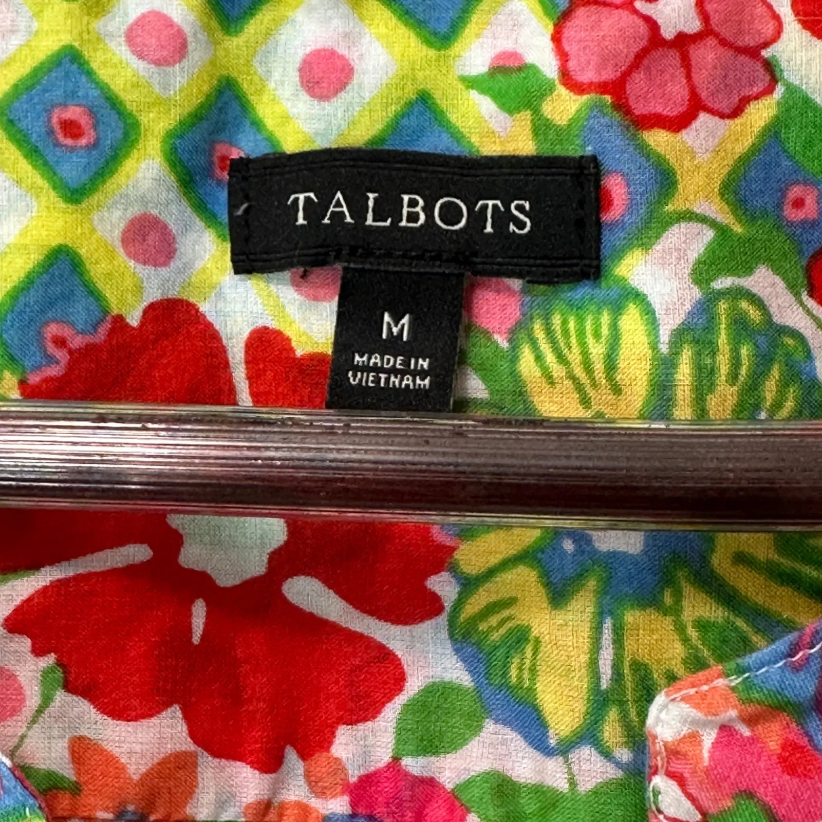 Talbots Floral Geometric Tunic Blouse M 100% Cotton Boho Summer Top Vivid Resort - Image 3