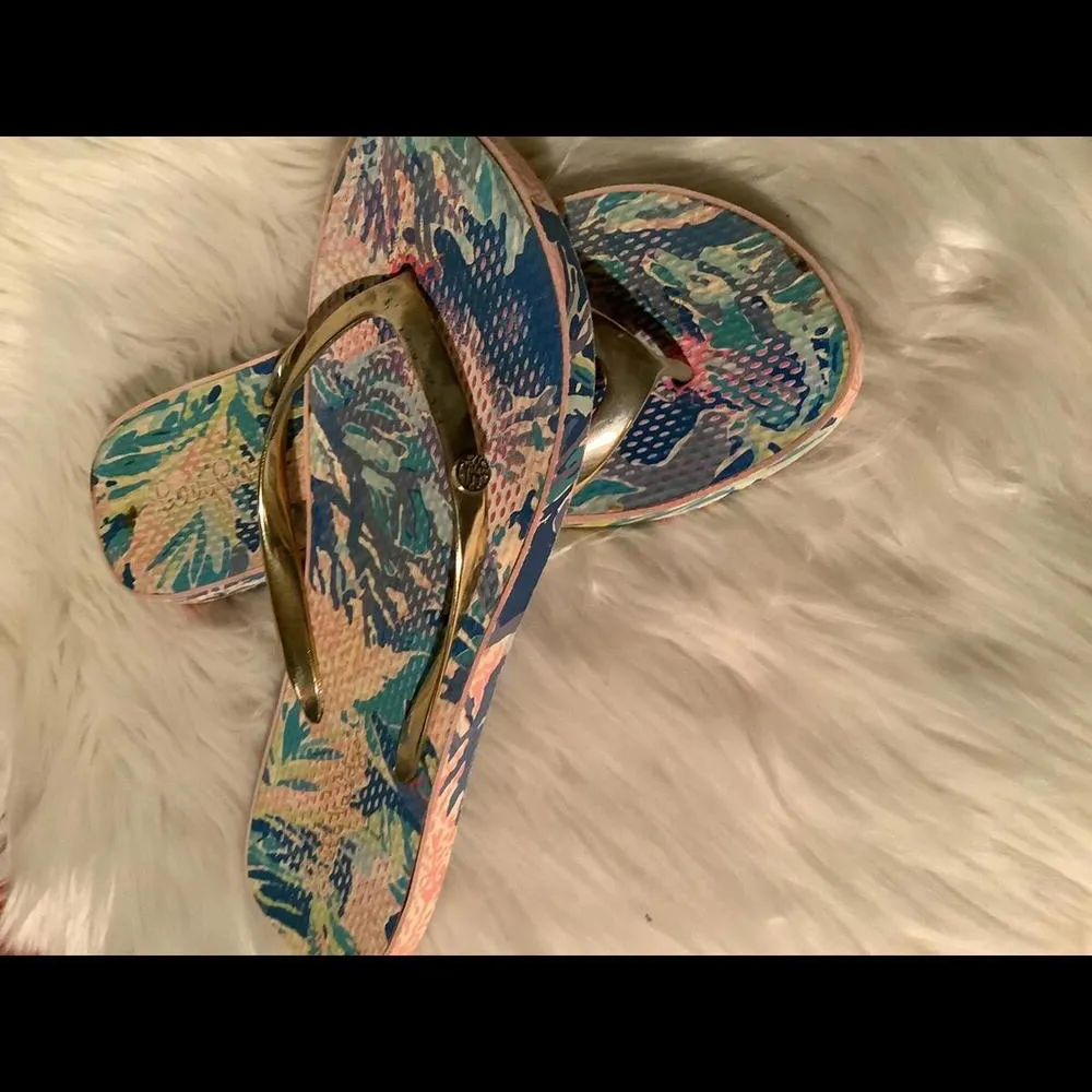 Lilly Pulitzer Colorful Flip Flops with Gold Straps size 9 - Image 2