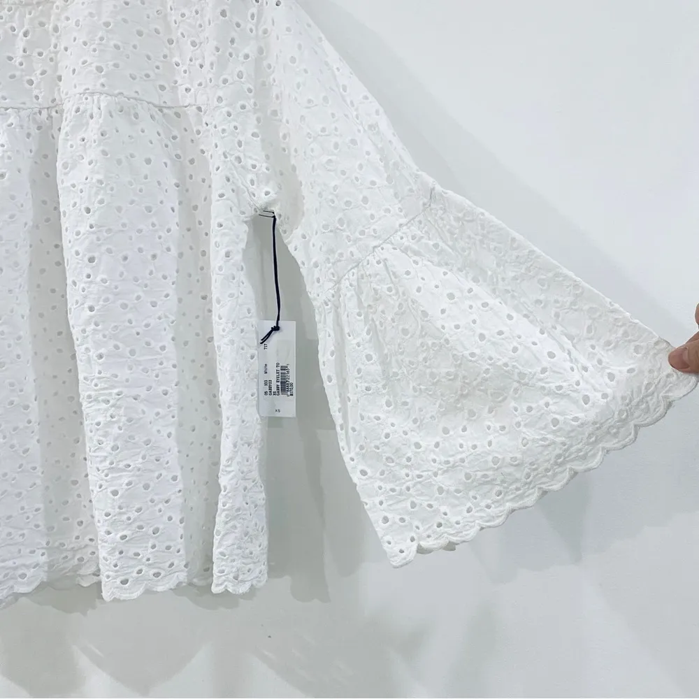 Velvet by Graham Spencer 100% cotton eyelet blouse w/ flare exaggerated sleeves White Size XS - Image 5