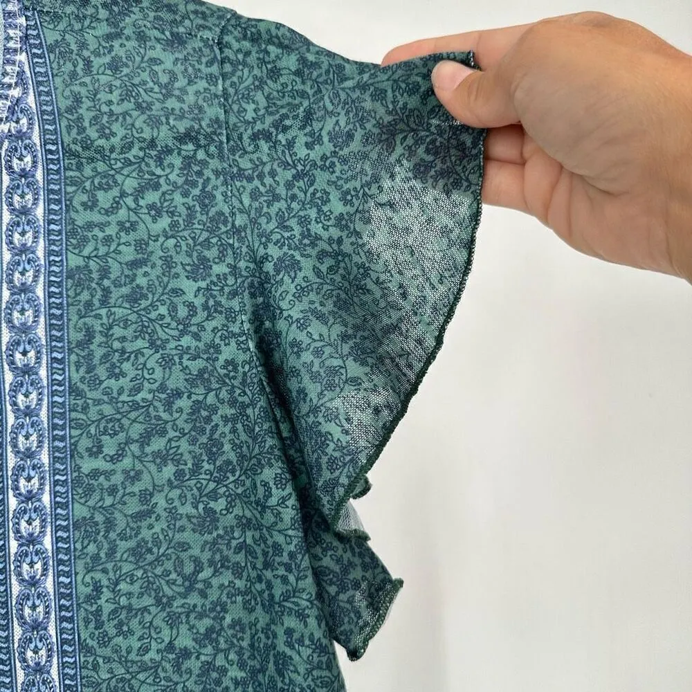 NWT Suzanne Betro Weekend Women's Floral Tassel Tie‎ Blouse Blue Green Size XS - Image 5