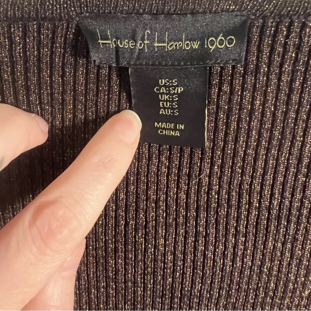 House of Harlow Metallic Sweetheart Blouse Women’s Small Brown Top Long‎ Sleeve - Image 3