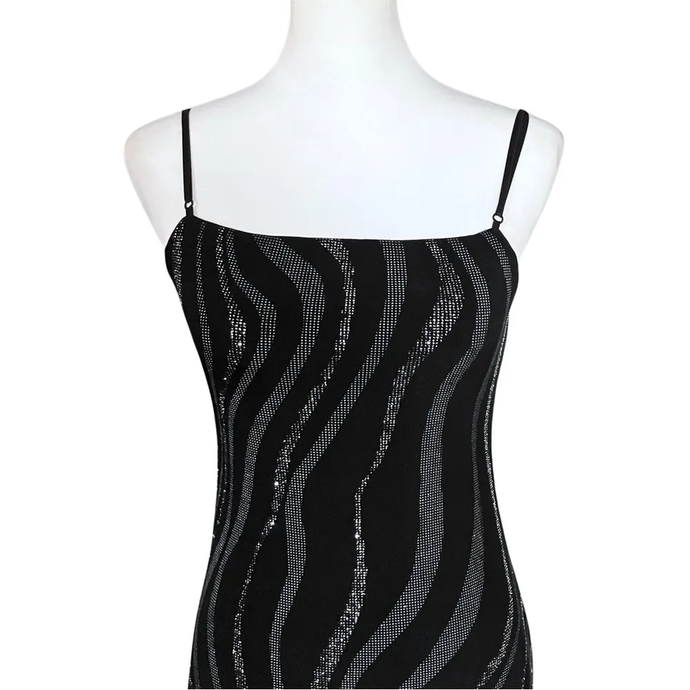 90s Vintage Black Silver Whimsigoth Party Dress XS/S Fairy Grunge Glitter Retro - Image 6