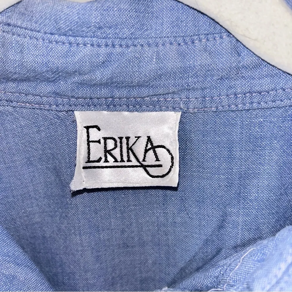 Blue Vintage Erika Button Down Top Floral Stitched Design Women’s Size Large Fit - Image 4