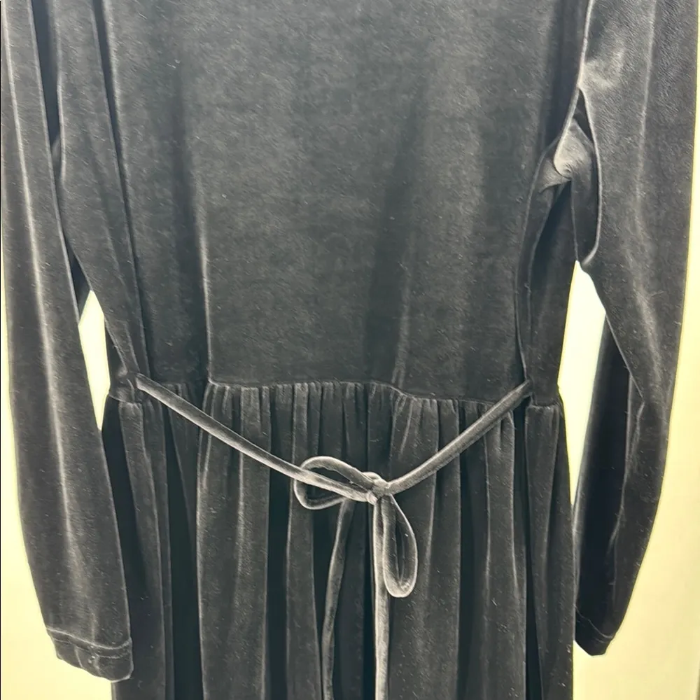 Avon Style Black velvet velour long sleeve gold button Maxi Dress vintage L Size L - Image 3