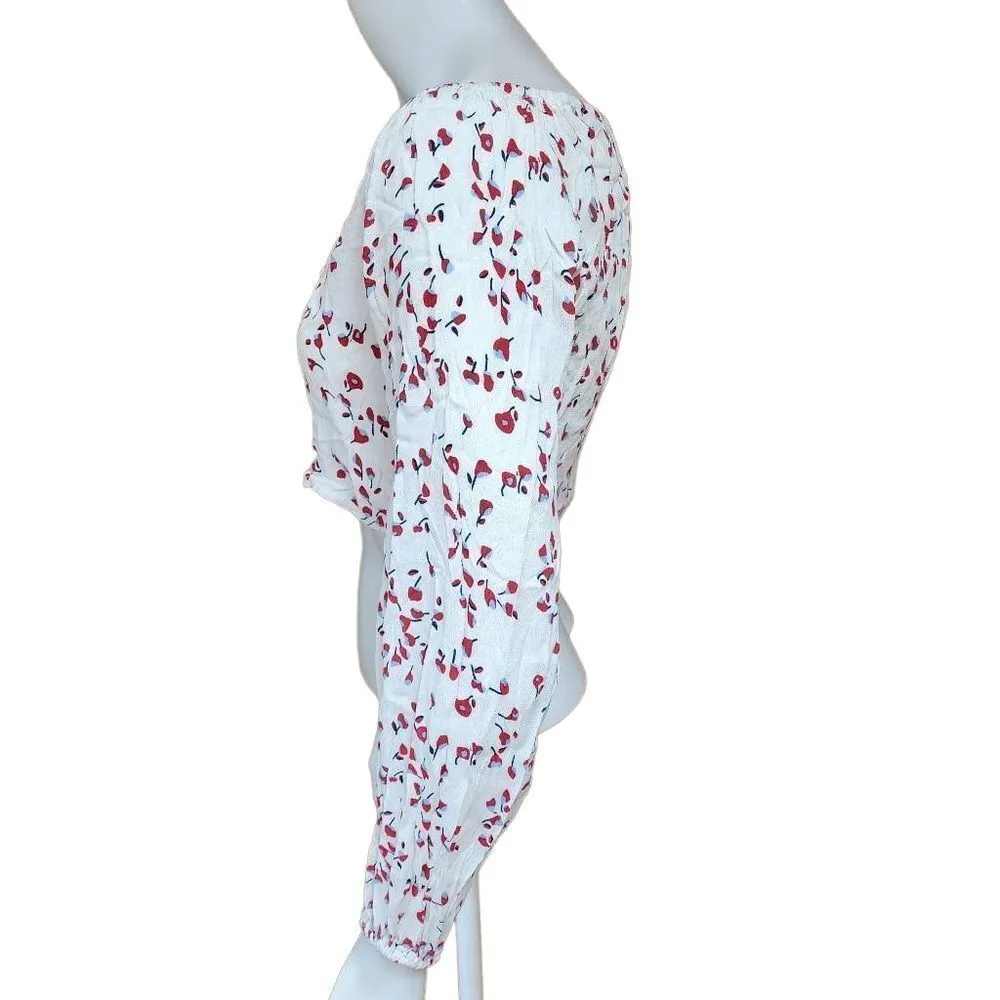 NWT Olivaceous White, Red, & Blue Floral Long Sleeve Cropped Top (S) - Image 4