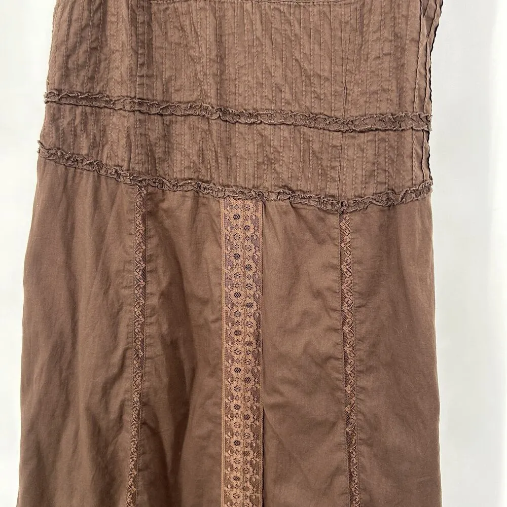 Gap Y2K Midi Dress Brown Boho Fairy Lace Tie Straps Empire Waist Size S - Image 4