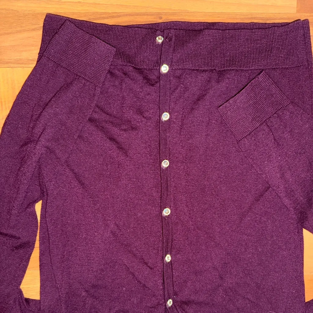 Talbots pure Italian merino wool cardigan‎ plum color size small - Image 2