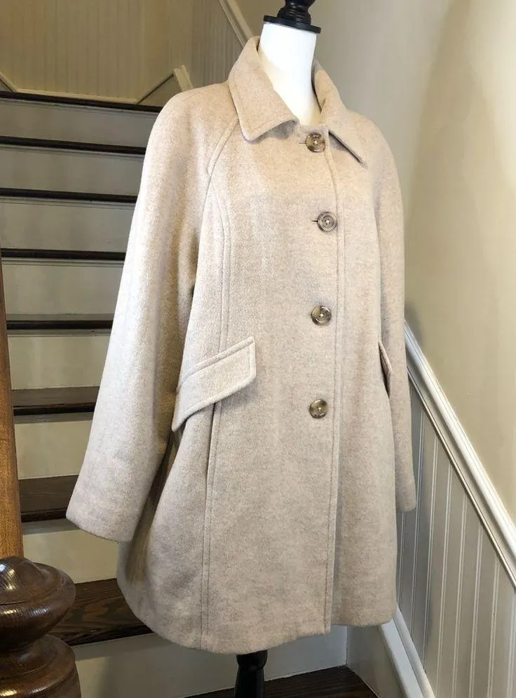 LONDON FOG Women’s Oatmeal Wool Single Breast Button Down Coat Sz - Image 3