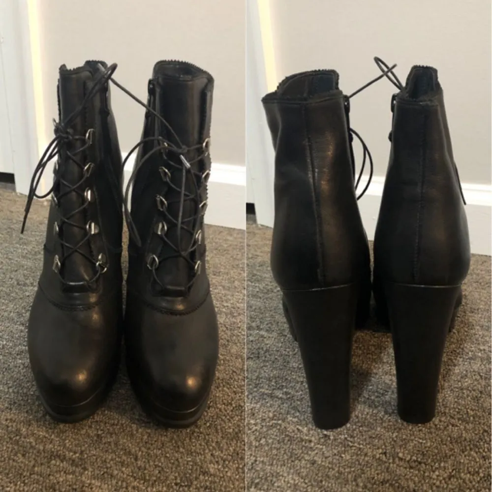 Stuart Weitzman Black Leather Combat Heeled Boots - Image 3