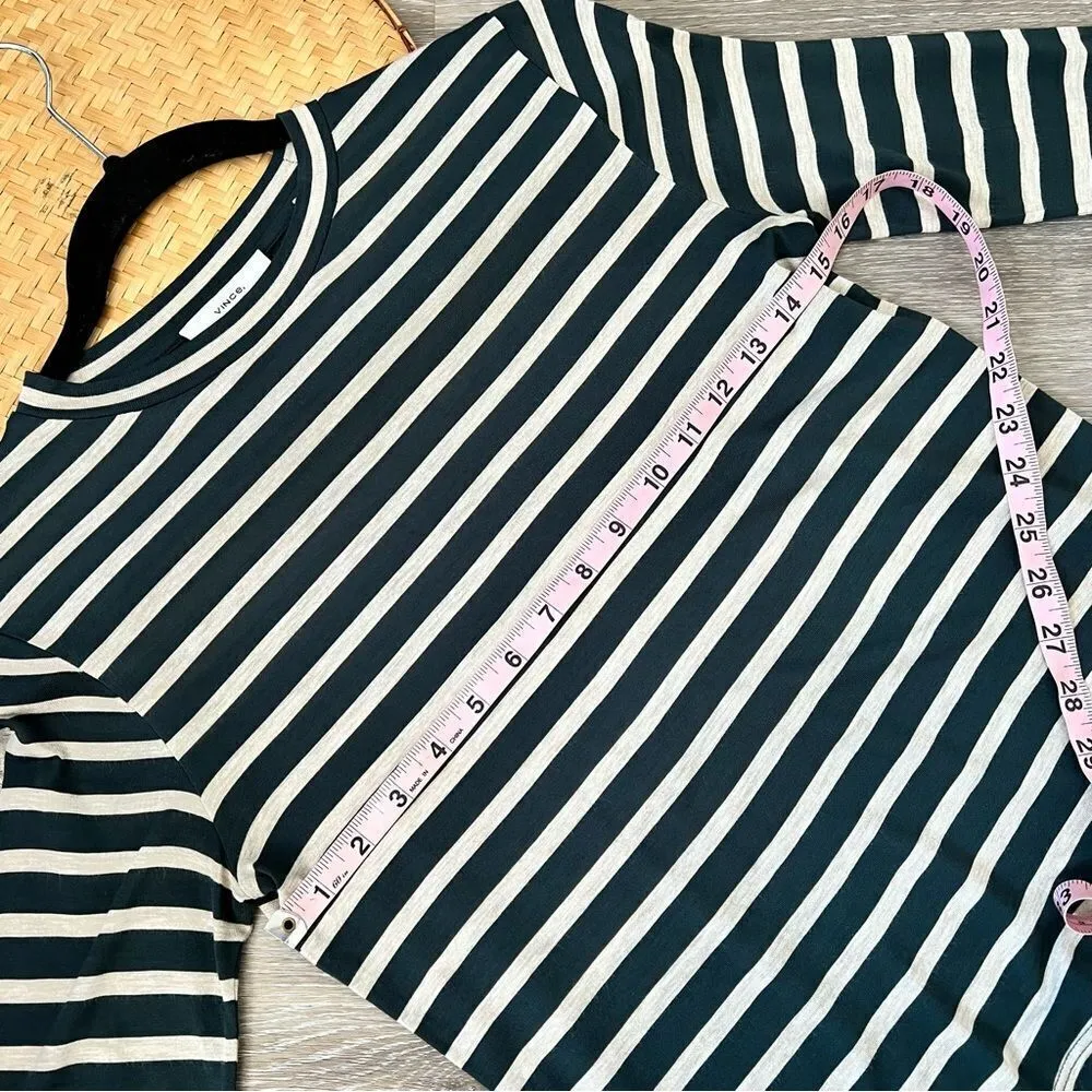 Vince Stripe Bracelet Sleeve Crewneck T-Shirt in mineral stone & oat womens‎ xxs - Image 9