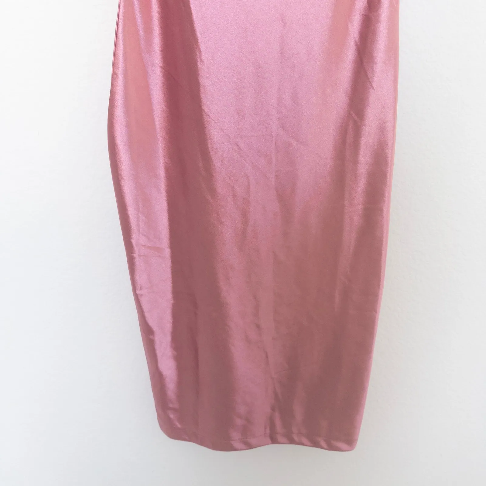 Y2K Womens Slip Dress Size S Pink Satin Cowl Neck Midi Coquette Minimalist Party - Image 4