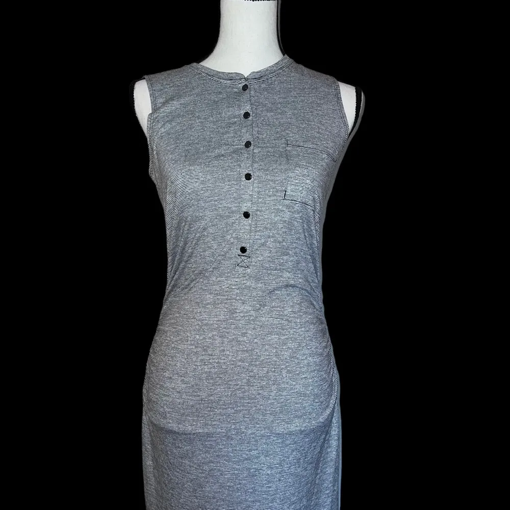 Athleta  Micro Striped Henley maxi dress ruched side XXS Stretch slit button down - Image 3