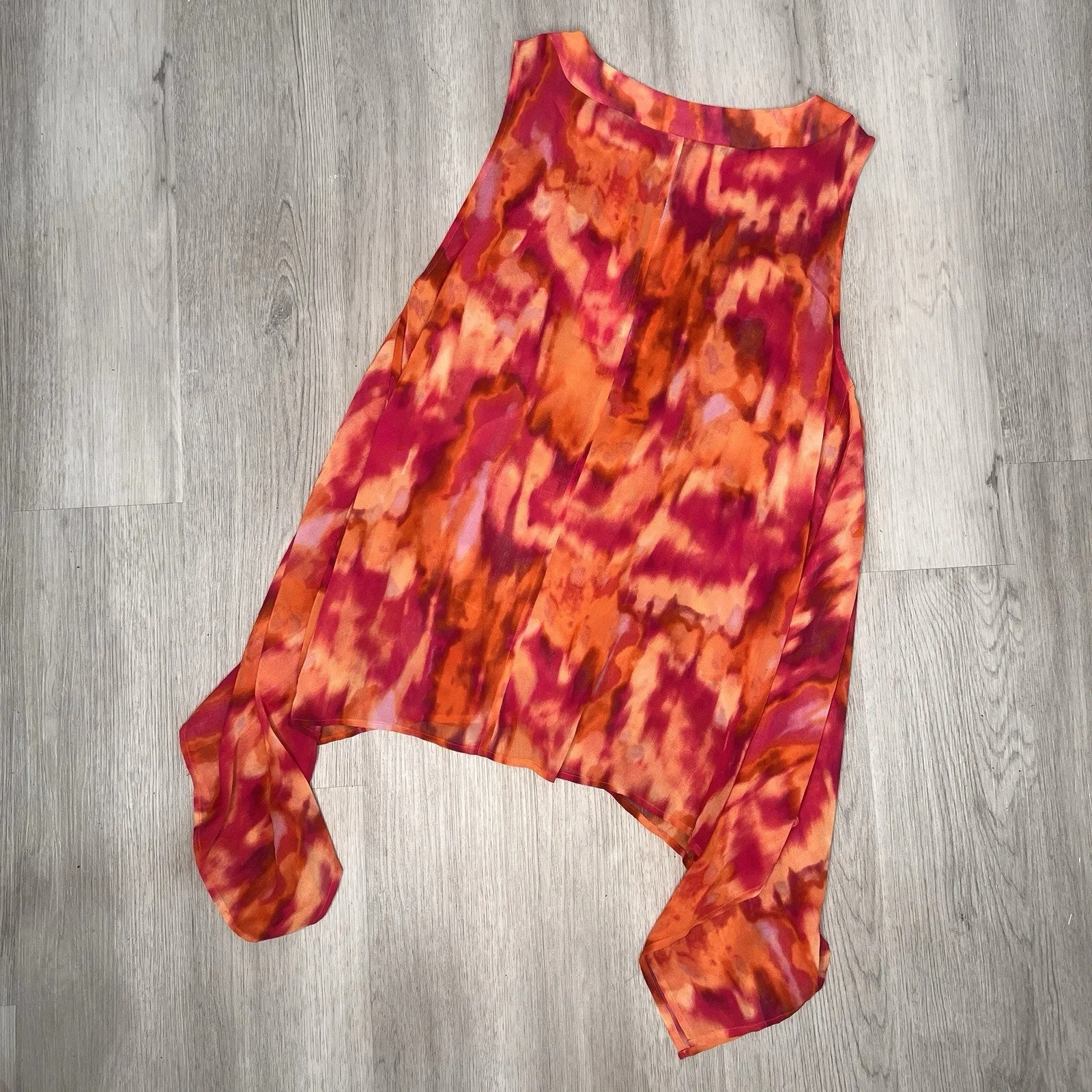 Orange And Pink Michael Kors Tank Top Blouse Sheer Shirt Size L - Image 6