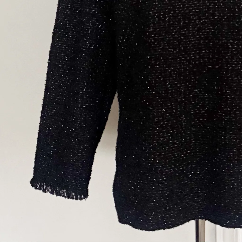 Ann Taylor Black Shimmer Tweed Puff Sleeve Top size Medium - Image 5