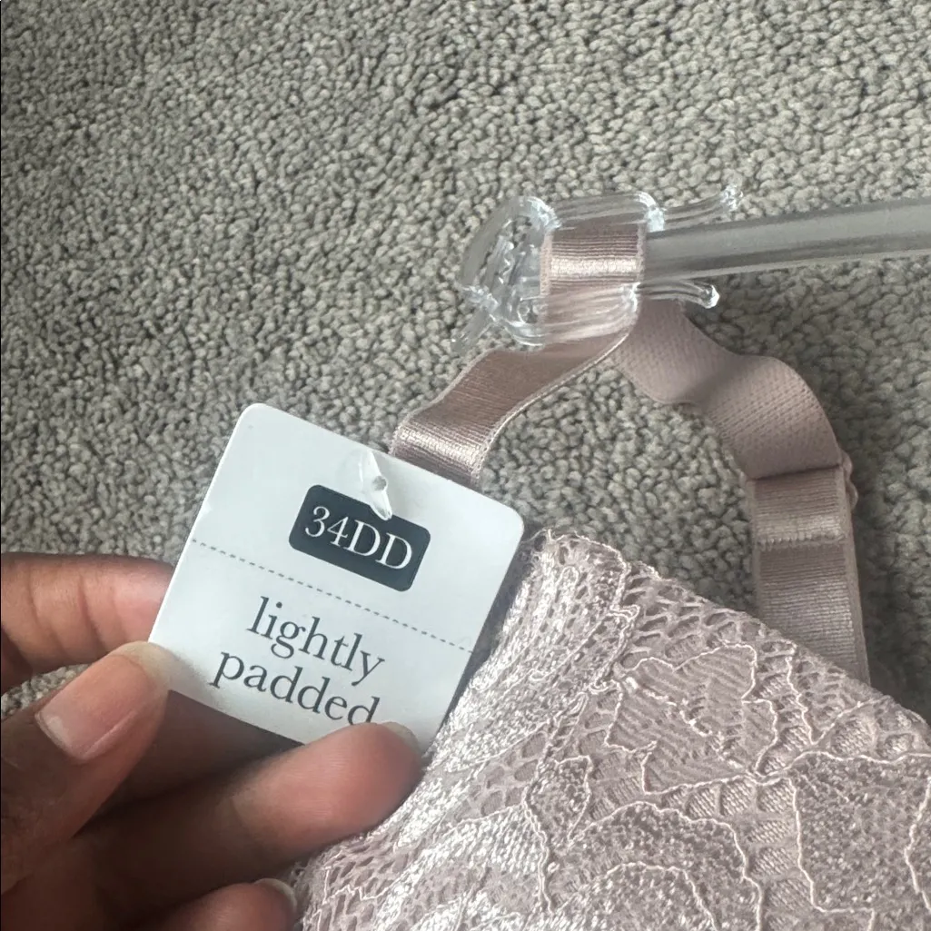 Rene Rofe Lightly Padded Taupe Lace Bra SIZE 34DD Tan - Image 4