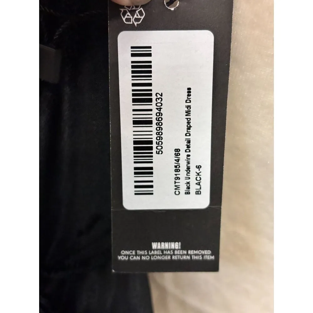 PrettyLittleThing Dress Black Pleated Draped Midi US 2 - Image 5