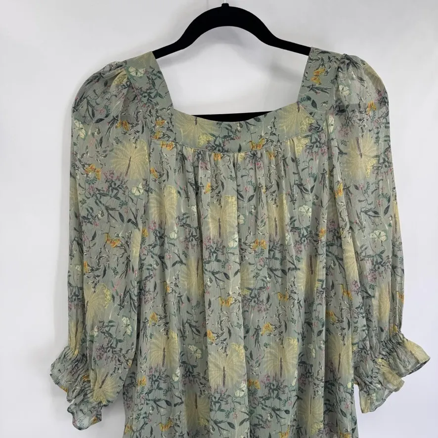 LC Lauren Conrad Forest Fairy Peasant Top Womens Small Green Floral Feminine - Image 10