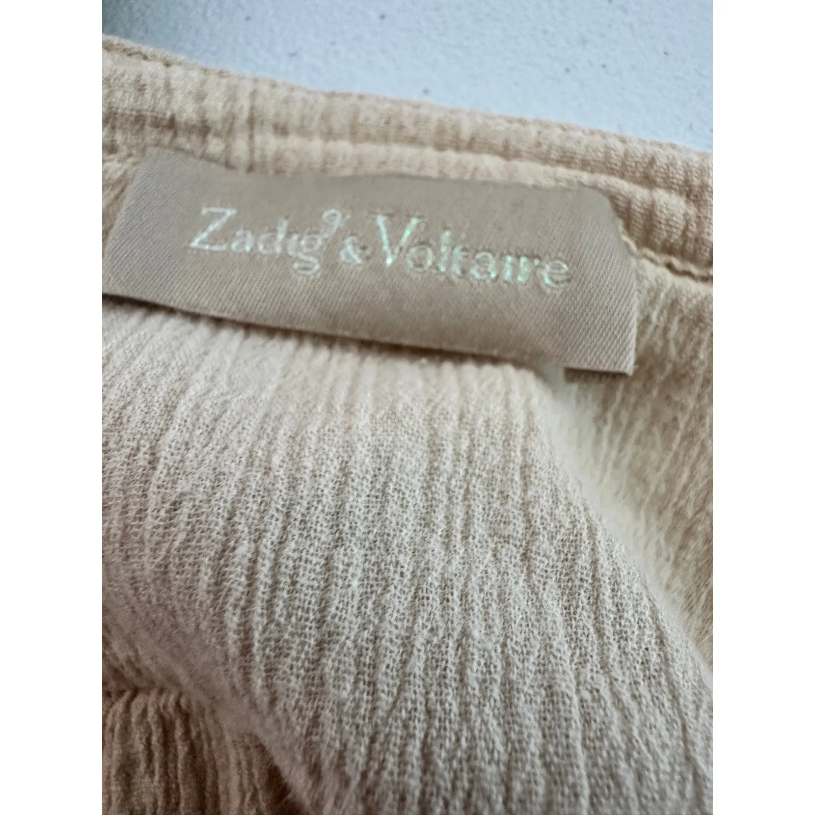 Zadig & Voltair Beige Gauze Henley Top LARGE Crinkle Cotton Designer $158 - Image 4