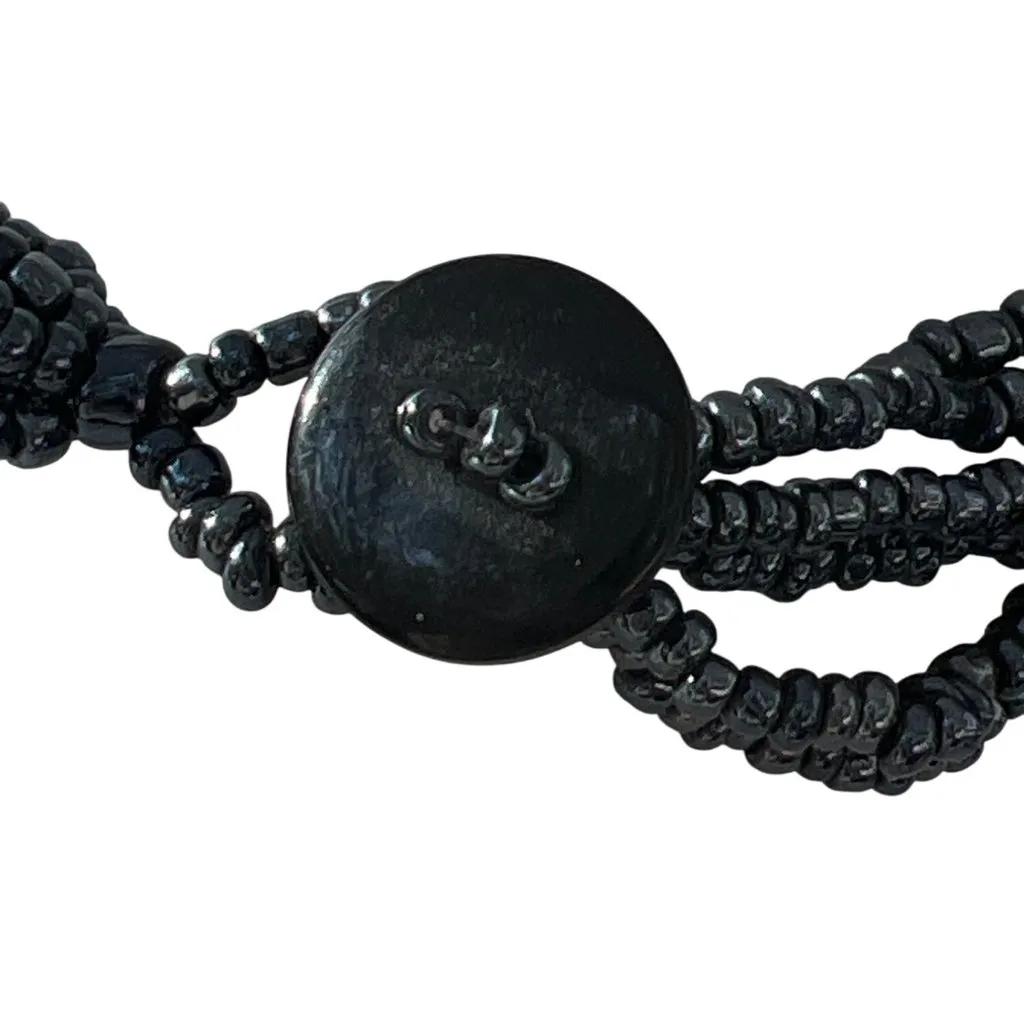 Vintage Dark Silver Seed Bead Necklace Carved Mother of Pearl Pendant Estate 18" Gray - Image 5